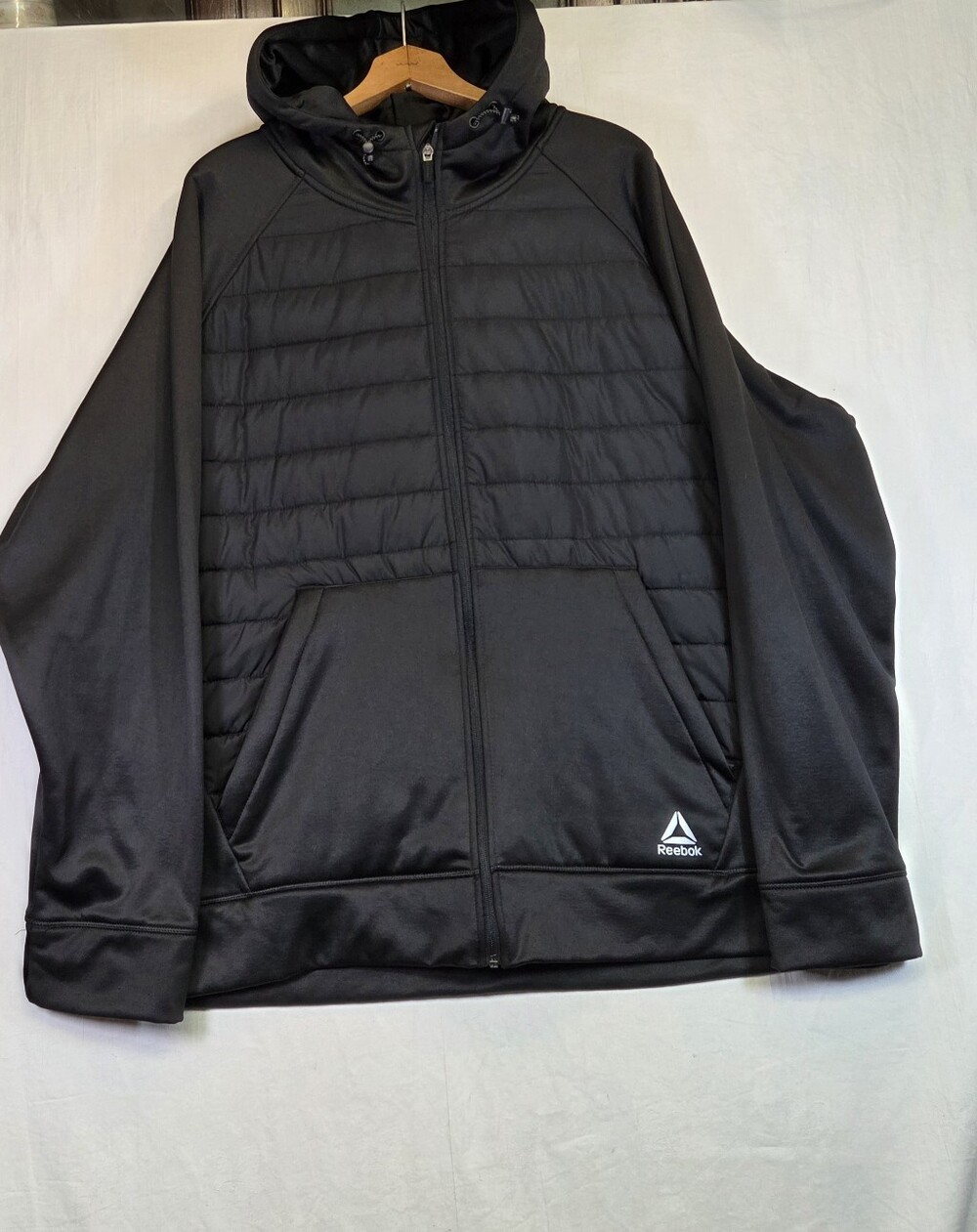 Reebok Men's 3XL Black Quilted Hybrid Full Zip Hooded Jacket #0410"